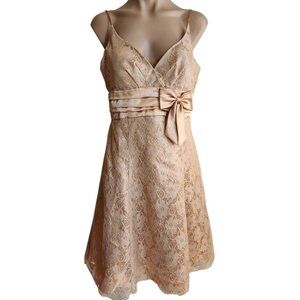 Vintage 90s Masquarade Spaghetti Strap Gold lace Glitter Formal Prom Dress 11/12